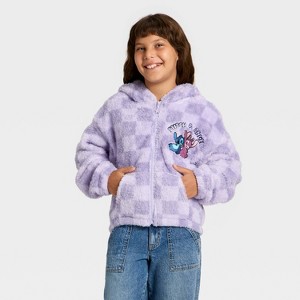 Girls' Stitch and Angel Woobie Hooded Zip-Up Sweatshirt - Purple - 1 of 4