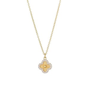 Adornia 14k Gold Plated Button Clover CZ Halo Necklace - 1 of 4
