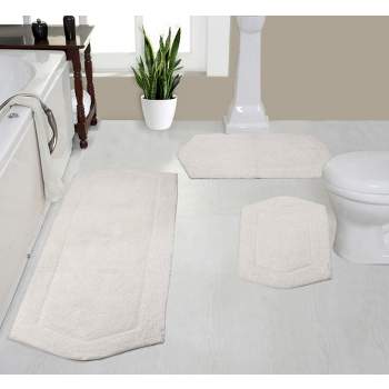 SussexHome Geometric Design 3 Piece Bathroom Rugs Set - Non-Slip Ultra Thin  Bath Rugs for Bathroom Floor - Washable Cotton Bathroom Mats Set 