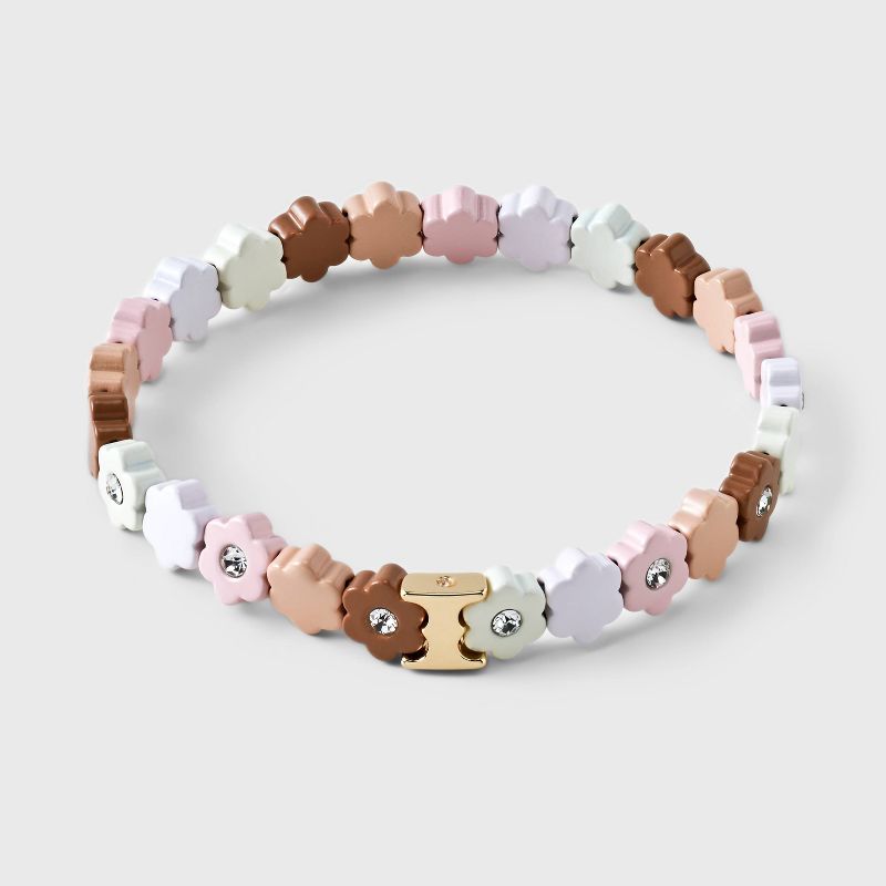 14k Gold Dipped Mixed Enamel Crystal Flower Stretch Bracelet - A New Day&#8482; Brown/Pink/White, 4 of 6