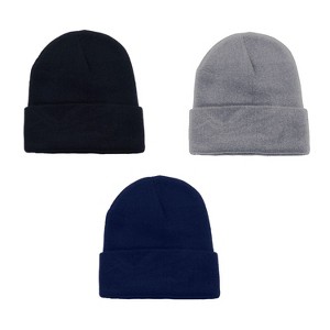 Set of 3 Plain Long Cuffed Beanies Skullies for Men and Women - 1 of 4