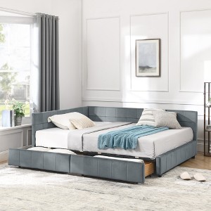 Full Size Upholstered Daybed Storage Sofa Bed Frame with 2 Drawers, Velvet - ModernLuxe - 1 of 4