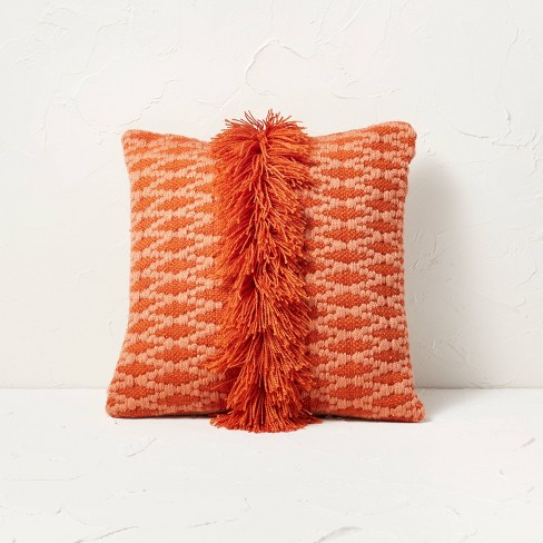 Diamond Textured Woven Square Throw Pillow Orange Opalhouse designed with Jungalow