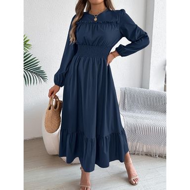 crew neck boho dress New Women's Boho Maxi Lace V Neck Flare Sleeve Dress Summer Party Beach  Sundress