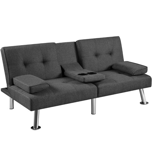 Fabric Click-Clack Futon Sofa Bed with Storage Compartment, Dark