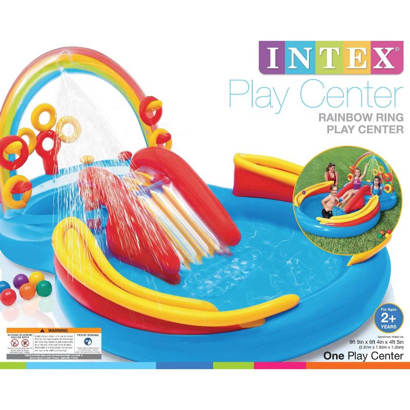 Intex 9.75ft x 6.3ft x 53in Rainbow Slide Kids Play Inflatable Pool Ring Center, 5 of 7