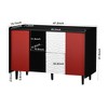 Black Storage Cabinet with Red Doors, 2 Drawers & 2 Open Compartments - Modern Sideboard Buffet & Coffee Bar Accent for Kitchen - 4 of 4