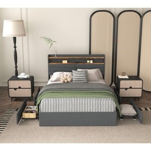 Kumasinova Full/Queen Bed Frame with 4 Drawers,Upholstered Platform Bed Frame with LED Headboard,Bed Frame Full/Queen Size with Charging Station - 1 of 4