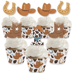 My First Rodeo - Cupcake Decoration - Little Cowboy 1st Birthday Party Cupcake Wrappers and Treat Picks Kit - Set of 24 - 1 of 4