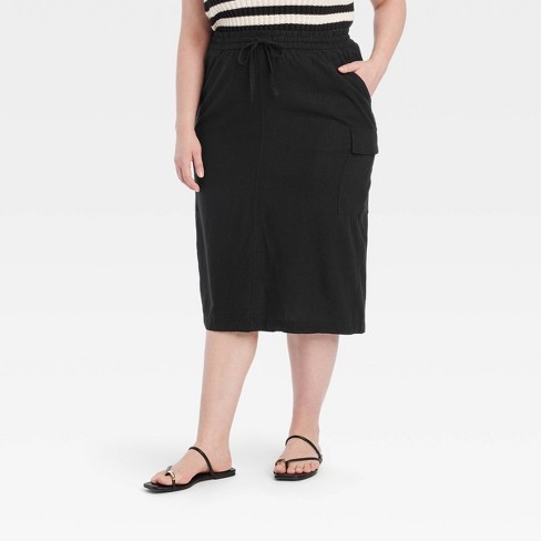 Women's Linen Midi Skirt - A New Day™ Black Xxl : Target