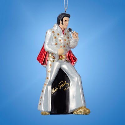 Kurt S. Adler 4.5" Elvis Presley in Eyelet Jumpsuit Glass Christmas Ornament - White/Black