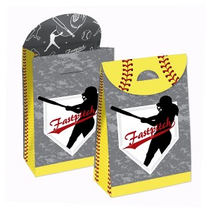 Big Dot of Happiness Grand Slam - Fastpitch Softball - Birthday or Baby Shower Gift Favor Bags - Party Goodie Boxes - Set of 12 - 1 of 4
