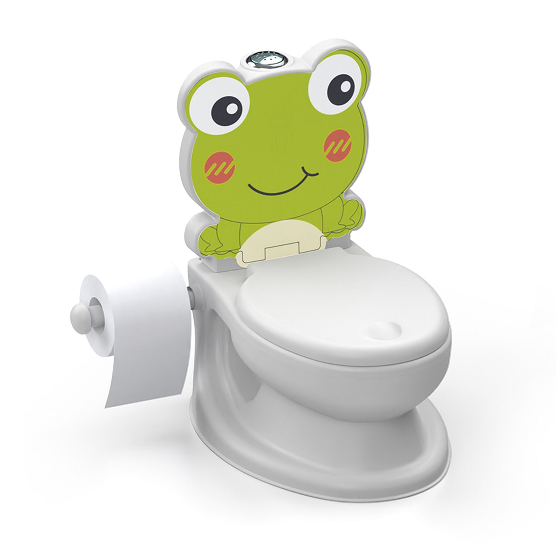 Dolu Nuve Frog Baby Toddler Potty Chair Light Sound Toilet Paper Holder, White
