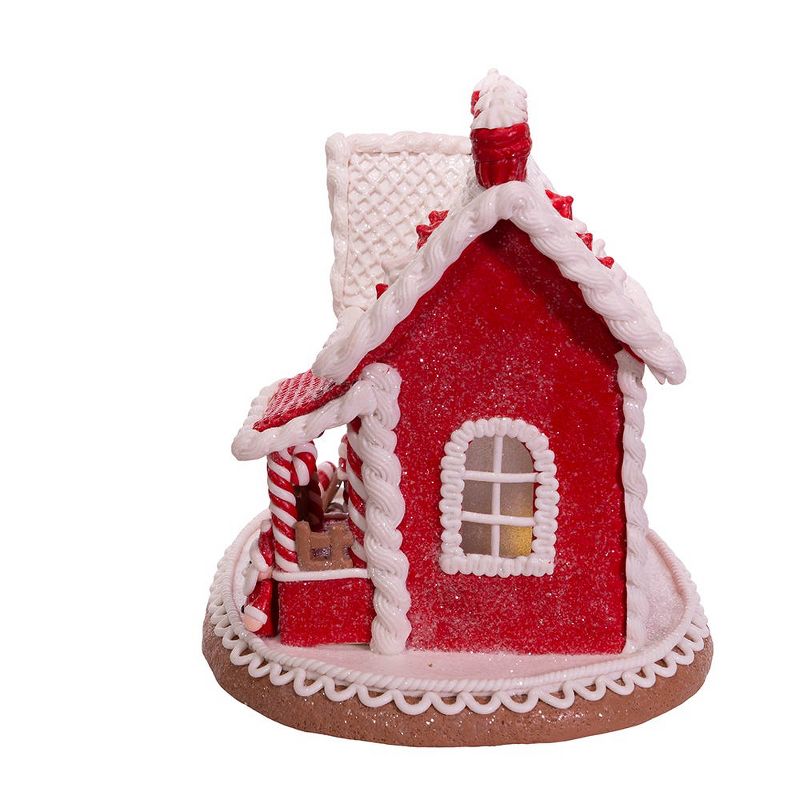 Kurt Adler 9" Red and White Santa and Mrs. Claus Gingerbread House, 4 of 8