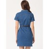Allegra K Women's Collar Roll Up Short Sleeve Belted Button-Up Denim Shirt Dresses - 4 of 4