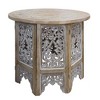 Royal Hampton 24 Inch Round Accent Side Table with Mango Wood Top Featuring Floral Cut-Out Carved Motifs - 4 of 4