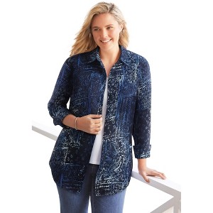 Woman Within Crinkle Button-Front Shirt - 1 of 2
