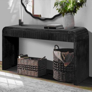 VYNXARIA 59inch Farmhouse Curved Vintage Storage Sideboard with Large Wooden Handles,Vertical Wood Grain Carving and Adjustable Shelves - 1 of 4