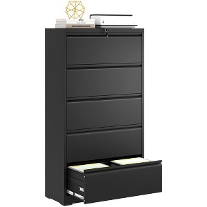 Munora - 5-Drawer Lateral File Cabinet with Lock - Wide Storage for Letter/Legal/A4 Files - Black - 1 of 4