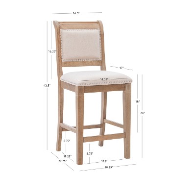 Emmy Rustic Wash 26" Gray Striped Upholstered Counter Stool with Nailhead Trim