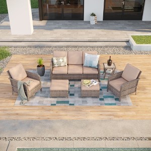 Sonkuki 6 Pieces Patio Sofa with Ottomans Set, All-Weather PE Rattan Wicker, Patio Conversation Couch with Cushion - 1 of 4