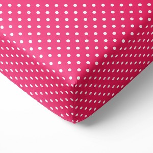 Bacati - Fuschia Pin Dots 100 percent Cotton Universal Baby US Standard Crib or Toddler Bed Fitted Sheet - 1 of 4