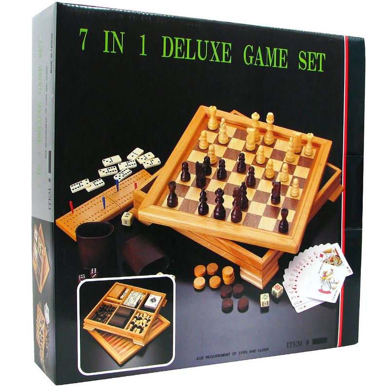 Toy Time 7-in-1 Deluxe Wood Board Game Set - Chess, Checkers, Backgammon, Dominoes, Cribbage, Poker Dice, and Standard 52-Card Deck, 4 of 13