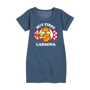 - Garfield - But First, Lasagna Graphic Short Sleeve Fleece Dress - 1 of 4