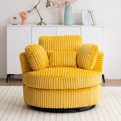 CAVINAS Oversized 360°Swivel Chair Accent Armchair with 4 Pillows,Luxury Corduroy Barrel Chairfor Living Room& Bedroom,Chic Lounge Chair