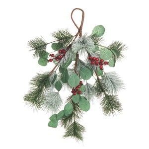 Transpac Fabric 24 in. Green Christmas Berries and Holly Twig Teardrop - 1 of 4