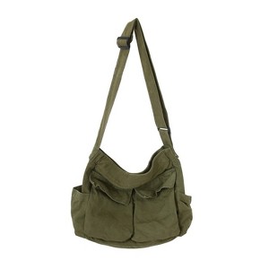 Canvas Messenger Bag Crossbody for Women Green Shoulder Aesthetic Laptop Tote Bag Hobo Large Cute School Travel Vintage Multiple Pockets - 1 of 4