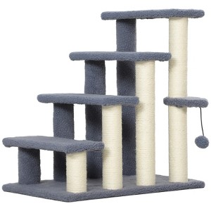 VisioGear 4 Levels Cat Steps, Pet Stairs Carpeted Ladder, Kitten Tree Climber with Scratching Posts, Gray, 23.5"*15.8"*25.3" - 1 of 4