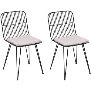 Nordlys Set of 2 Wire Metal Dining Chairs with Gray Cushion Industrial Style Upholstery Dining Room - 1 of 4