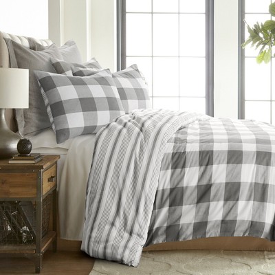 Camden Gray and Cream Cotton Full/Queen Duvet Cover Set
