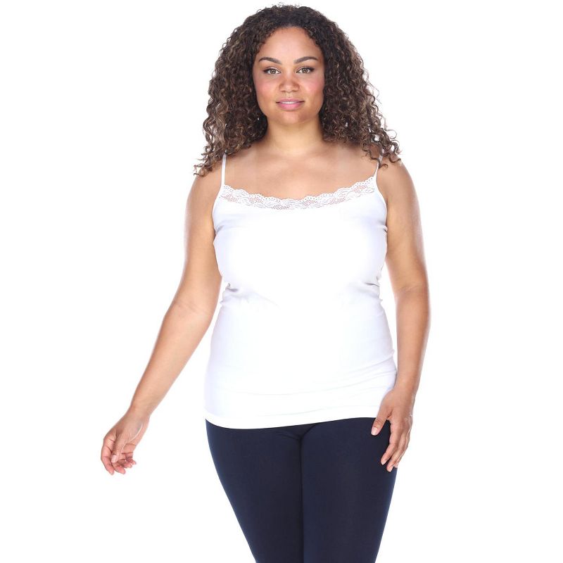 Women's Plus Size Lace Trim Tank Top - One Size Fits Most Plus - White Mark, 2 of 4