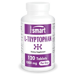 SuperSmart L - Tryptophan 1000mg per Day (Essential Amino Acid) - Serotonin, Melatonin & Niacin Encapsulations | Non-GMO & Gluten Free - 120 Tablets - 1 of 1