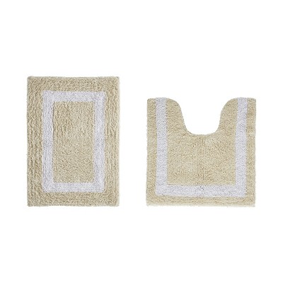 Hotel Bath Rug 100% Premium Cotton Tufted Weave Two Tone Reversible 2 Piece Bathroom Rug Set, Super Soft & Water Absorbent, Machine Washable Bathmat