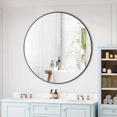 GlasFlength Decorative Wall Mirrors 41.73 Inch Bathroom Mirror Modern Wall Decor, Unique Style, for Entryway, Bedroom,Living Room, Washroom, Black