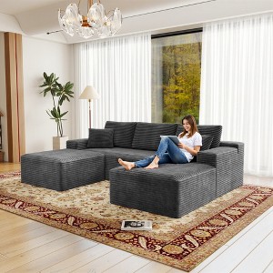 104.3"70.8" Plush Corduroy 3-Piece Modular Sectional Sofa with No Assembly Required and Comfortable Chaise Lounge - 1 of 4
