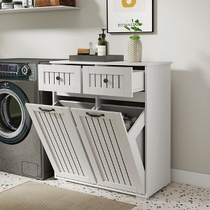 KTMBDW Laundry Cabinet with Tilt-Out Basket, Freestanding Storage Unit with Drawer and Laundry Hamper, for Bathroom, Living Room, Cloud White - 1 of 4