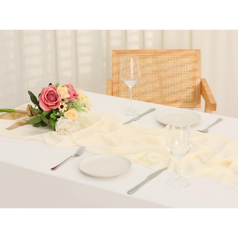 Unique Bargains Wedding Party Chiffon Sheer Table Runner 10ft 28 x 120 Inches 6 Pcs, 2 of 7