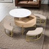 Modern Round Lift-Top Coffee Table with Storage & 3 Ottoman - Leovsnove - 2 of 4