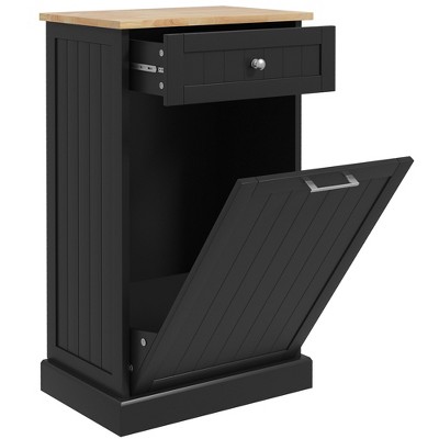 HOMCOM Kitchen Tilt Out Trash Bin Cabinet Free Standing Recycling Cabinet Trash Can Holder With Drawer