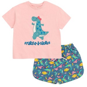 imagikids Girls Short Sleeve T-Shirt and Chambray Shorts 2 Piece Outfit Set Little Kid to Big Kid Sizes - 1 of 4