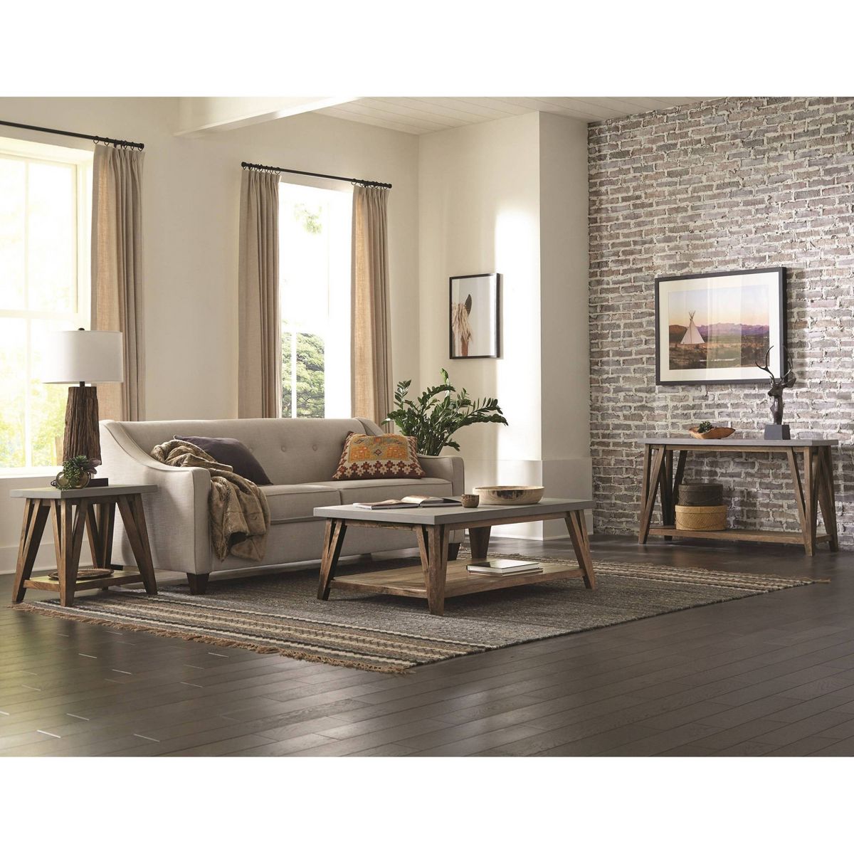Brookside Coffee Table Concrete Coated Top and Wood Light - Alaterre Furniture - thumbnail 6
