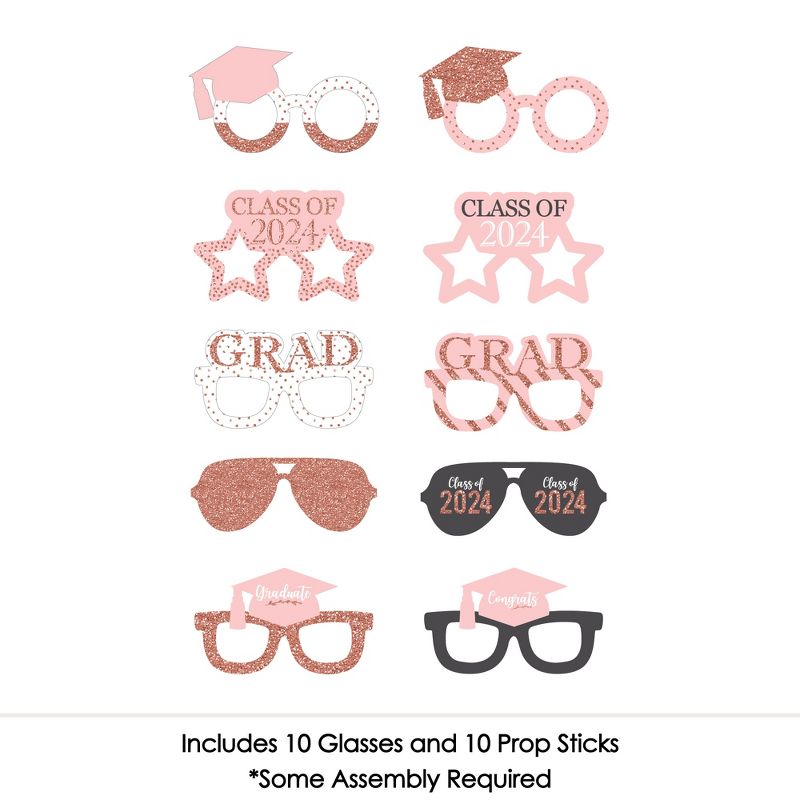 Big Dot of Happiness Rose Gold Grad Glasses - 2024 Paper Card Stock Graduation Party Photo Booth Props Kit - 10 Count, 5 of 8