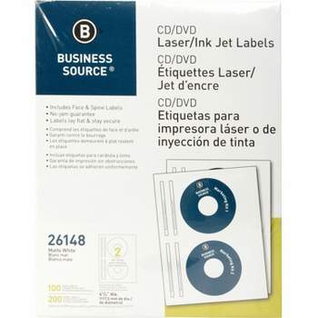 Business Source CD/DVD Labels Laser/Inkjet 100/PK White 26148