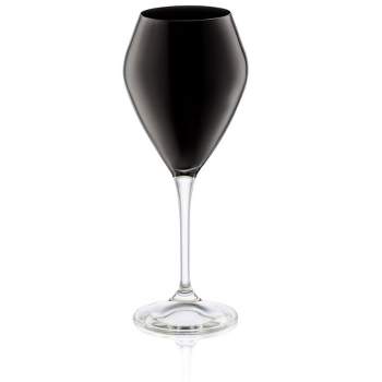 Classic Touch Set of 6 Black V-Shaped Wine Glasses with Clear Stem - 14 oz.