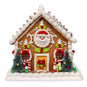 Kurt Adler 9-Inch Battery-Operated Gingerbread House With Santa and Ribbon Candy Roof - 1 of 4