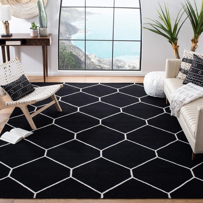 Handmade Black Geometric Wool 6' x 9' Flat Woven Rug